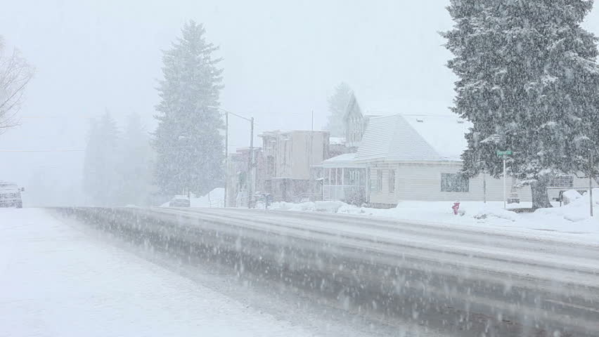 Storm Snow Blizzard In Small Rural Town In Central Utah. Late Winter On