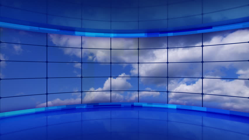 Clouds On Screens In Blue Virtual Studio Loop Stock Footage Video