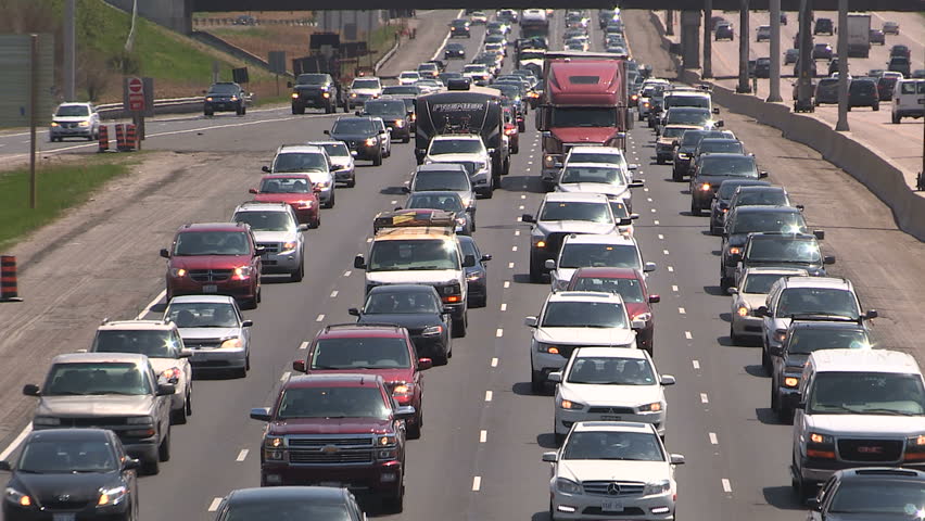 Toronto, Ontario, Canada May 2016 Epic Highway Traffic Jam Gridlock On 