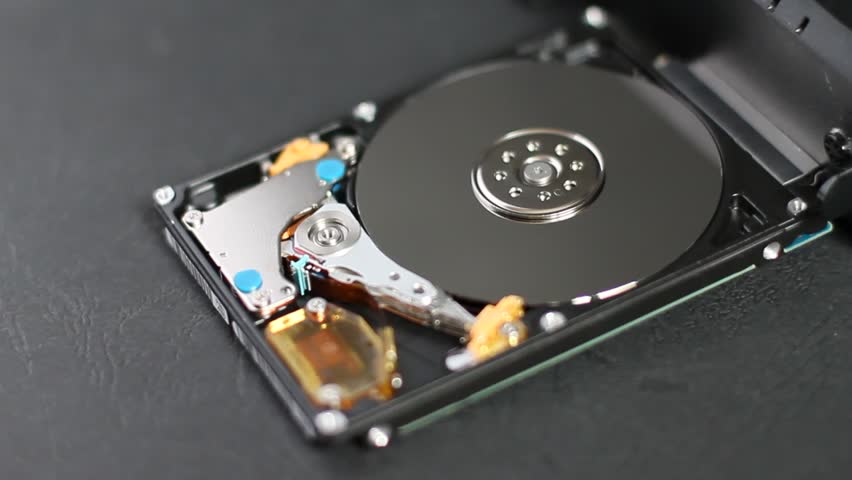 Operating Hard Disk Drive On Dark Background. Stock Footage Video 