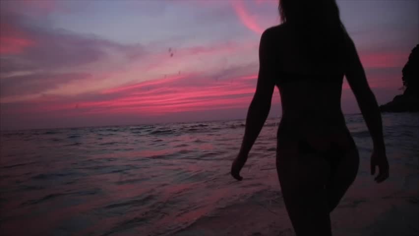 Mysterious Silhouette Sexy Girl At Beach During Sunset Closeup Stock Footage Video