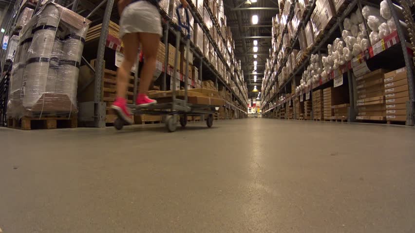 POV Shopping Cart Furniture Store Shelves With Cardboard