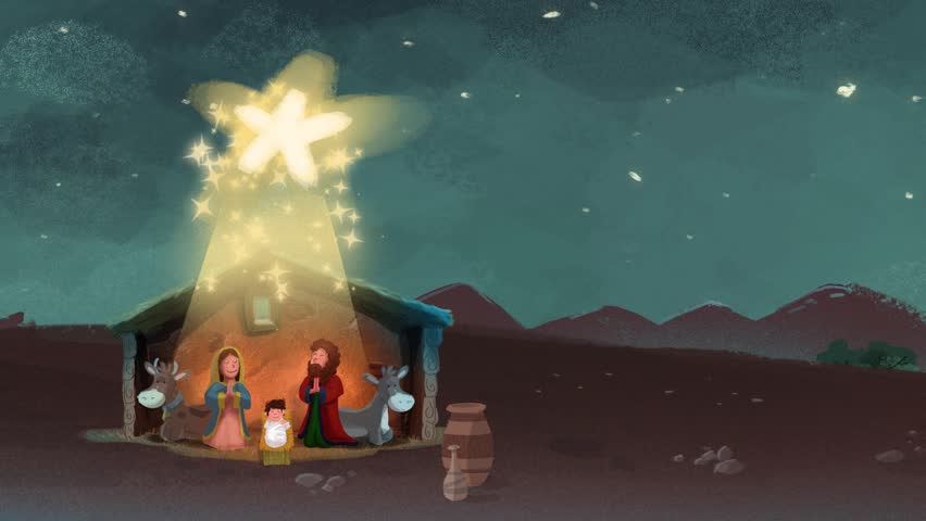 nativity scene with animated palm trees and the star of nativity scene with animated palm trees and the star of