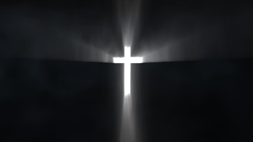 Cross Shinning Light Into Dark Mist. Stock Footage Video 2415713 