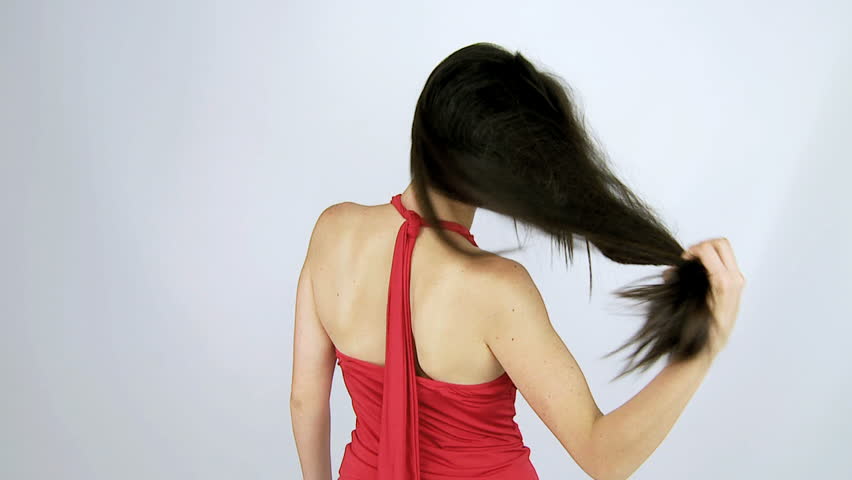 Sexy Brunette Slow Motion Hair Flow Smirk And Brush With Hand Stock Footage Video 3211990 