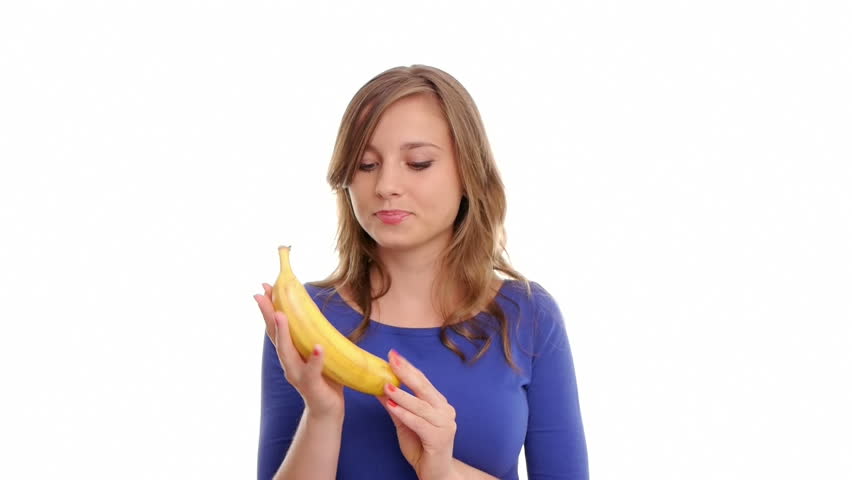 Woman Peeling And Eating A Banana In Starts Laughing Stock Footage