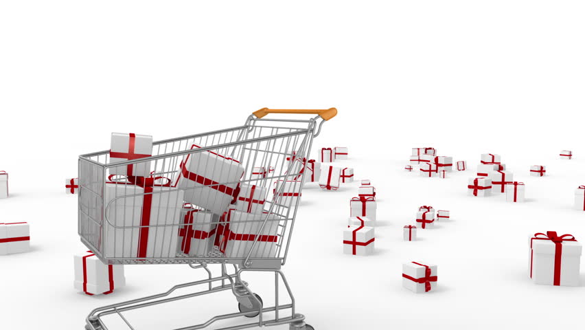 Gifts Falling Into Animated Shopping Cart Stock Footage Video 2952610