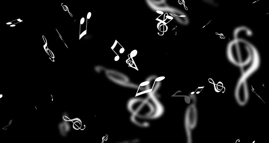 White Music Notes Floating Down With Black Background Stock Footage