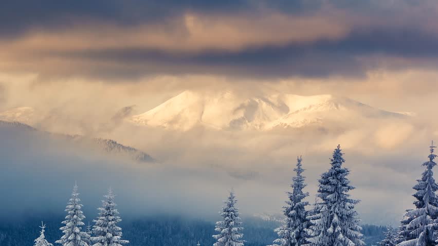 Majestic Sunset In The Mountains Landscape Carpathian Ukraine Time Lapse Stop motion Clip 