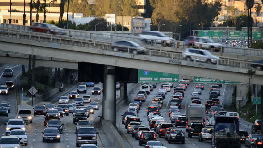 Time Lapse Of Rush Hour Traffic In Downtown Los Angeles During Sunset 