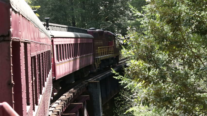 Skunk Train Crosses Trestle Bridge Northern California. Historic