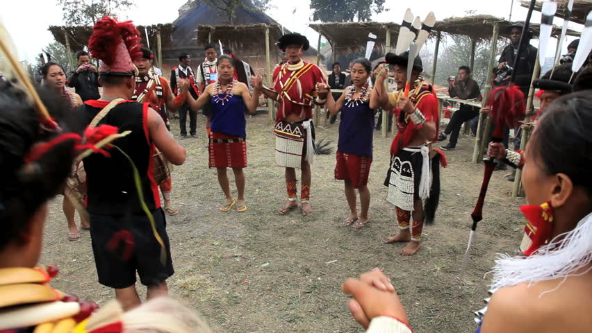 India December 2012 Tribesmen From The Ao Tribe Dancing At Tribal Hornbill Festival Nagaland