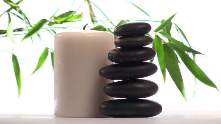 Spa Scene With Zen Rocks And Candle Against Bamboo Background Stock Footage Video 639898