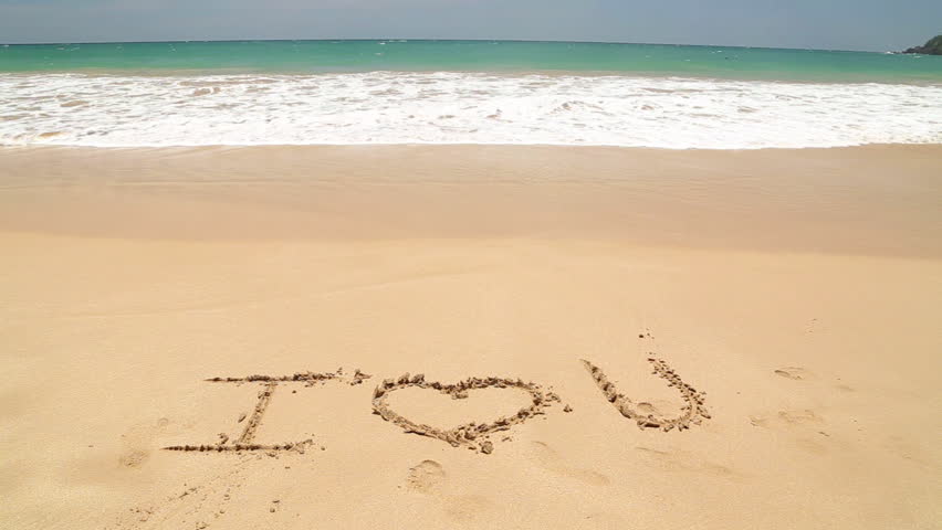 Ocean Wave Covering Words I Love You Written In Sand On Beach Stock Footage Video 6483200 