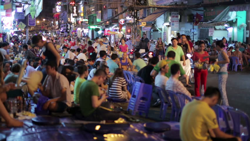 SAIGON, VIETNAM - MAY 2014: Nightlife With Bars And Pubs, Pham Ngu Lao