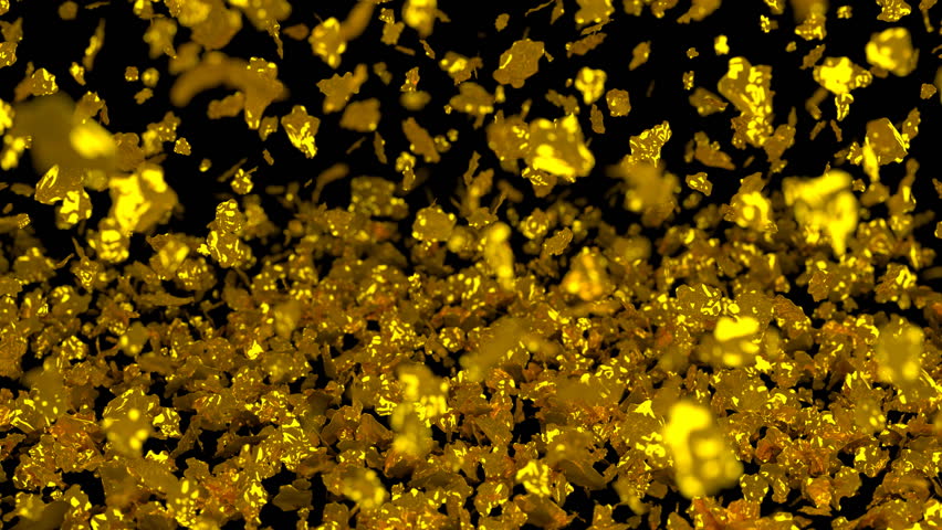 Animated Falling And Stocking Realistic Gold Flakes Against Black