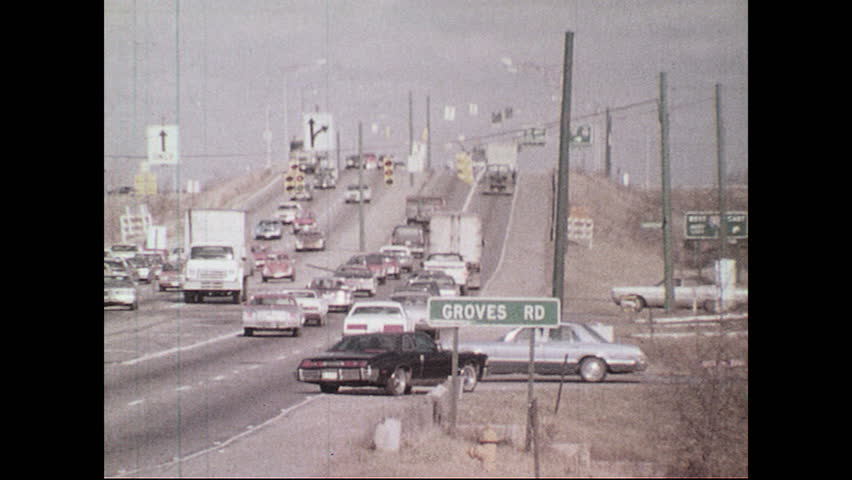 United States Late 1970s Traffic On A Minor Highway A Line Of Cars