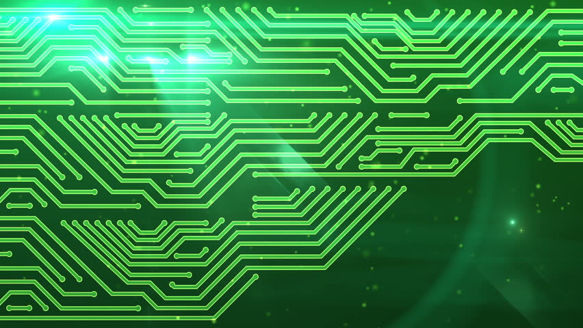 A Green Circuit Board With Electricity Flowing Through It ...