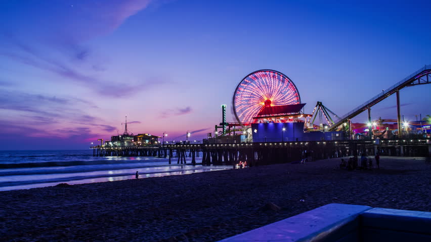 4K Night Fall On The Santa Monica Pier And Pacific Park ...
