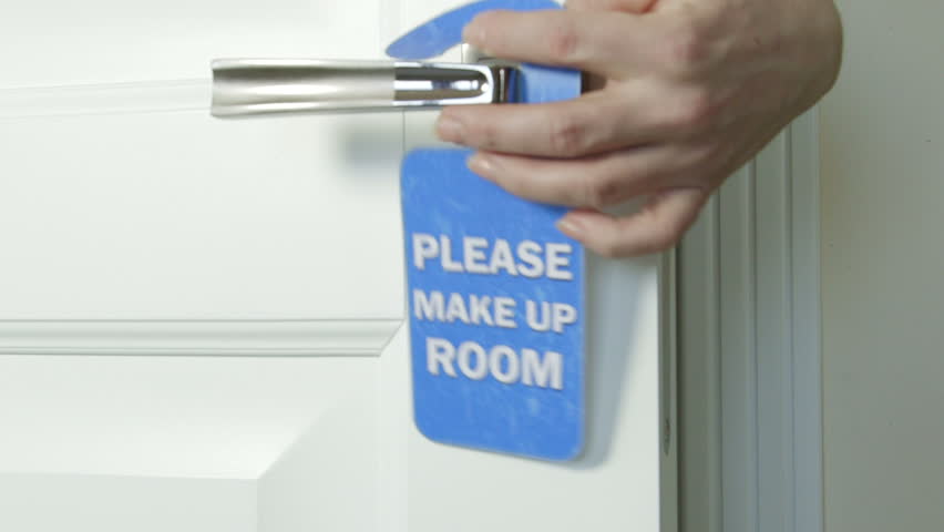 Please Make Up Room Sign On Door Knob Closeup Stock Footage Video