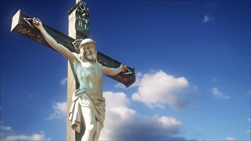Crucifixion Statue With Time Lapse Clouds In Background, 1920x1080 Full