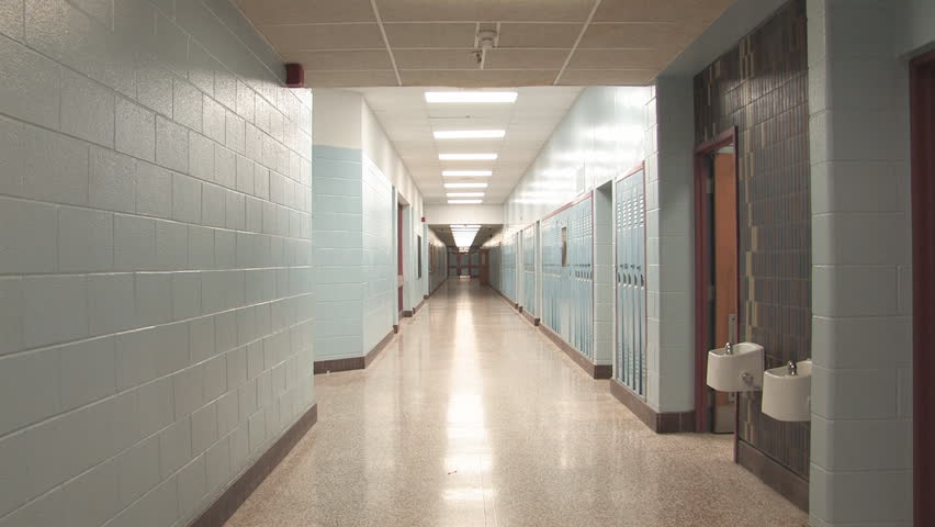 High School Hallway. Slow Zoom. Slow Zoom Down A Long, Empty High ...