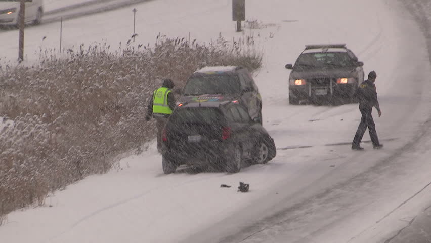 Ontario, Canada February 2015 Car Accident Scene Snow Storm Blizzard ...