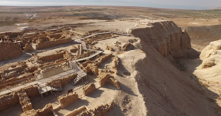 Soaring 4K Aerial View Above The Dead Sea Scroll Caves In QUMRAN ...