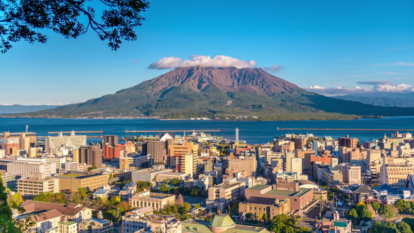 The Sakurajima Volcano Erupting At Kagoshima, Japan, On The Island Of ...