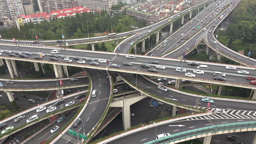 Heavy Traffic On Shanghai Highway Interchange, China, Asia Stock ...