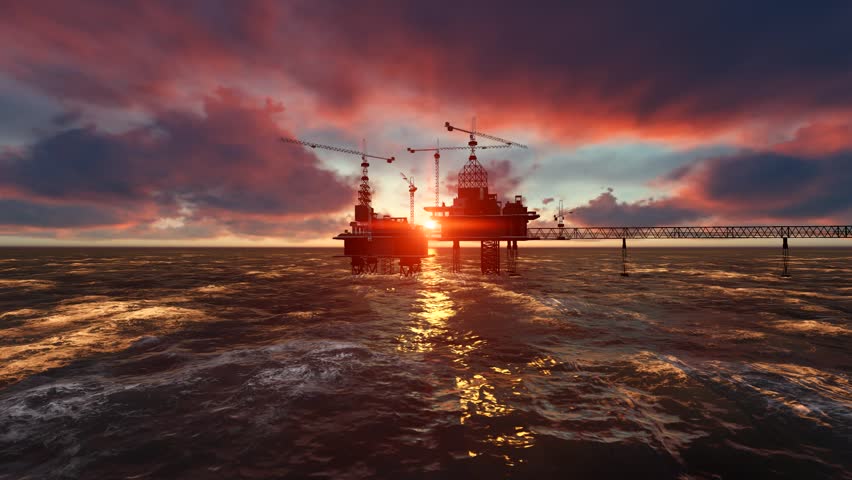 Offshore Coastal Oil Drilling Rig Producing Unrefined Fuel Sunset ...