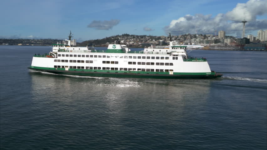 Ferry Boat Traveling Along Waterfront Of Seattle Shot In 4K/24p ...