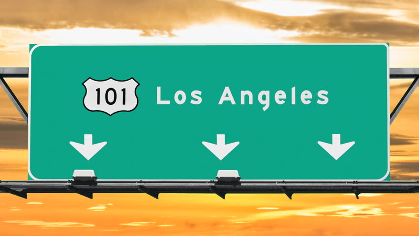 Los Angeles Hollywood 101 Fwy Sign With Time Lapse Clouds. Stock ...