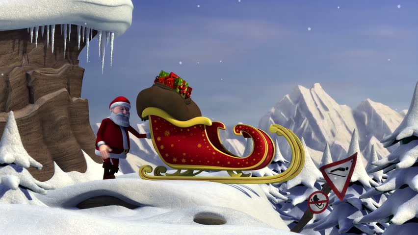 Christmas Santa Sleigh Motion Background 4k Free Hd Video Clips Cartoon Using A Ski Jump To Take Off With His Sleigh Version Without