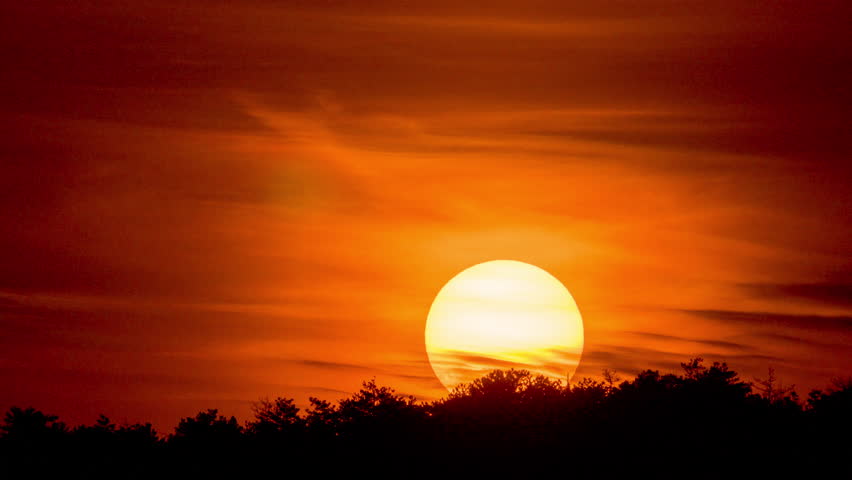 4K Extreme Powerful Zoom Lens Close Up Of Sun Setting Down To Forest ...