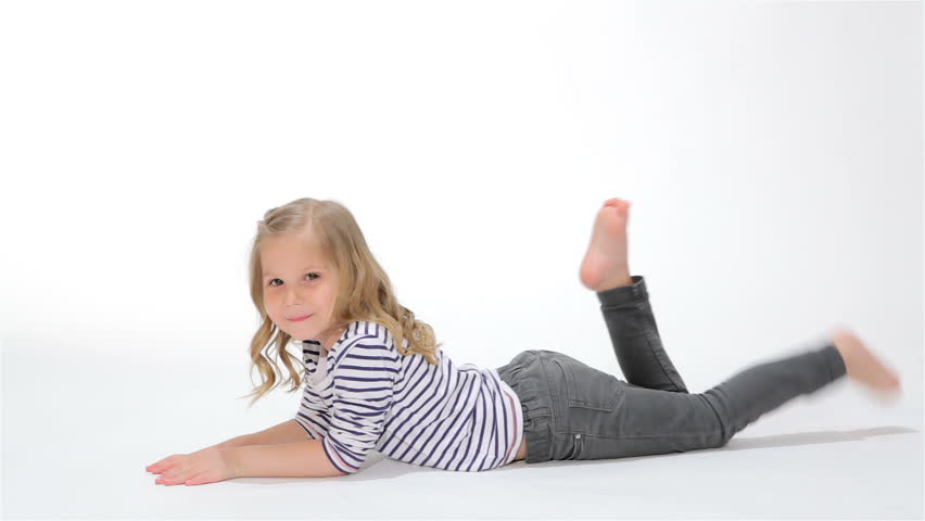 A Cute Little Girl Is Bending Over On Floor Stock Footage Video 4508339 ...