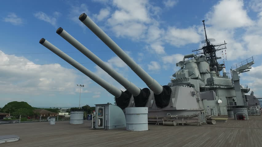 USS Missouri Historical Battleship With Tourists Exploring The Ship In ...