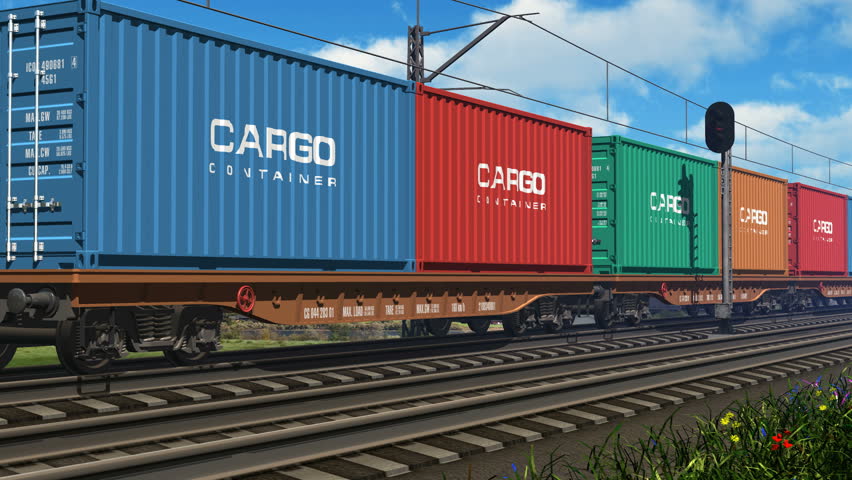 Freight Train With Cargo Containers Passing By Stock Footage Video ...