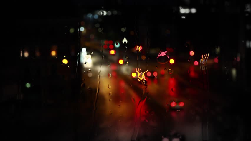 Evening Traffic With City Lights. Motion Blur Bokeh Pov Of A Car ...