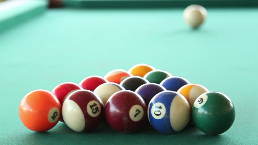 Slow Motion HD Clip Of A Billiard Ball Triangle During The Break Shot ...