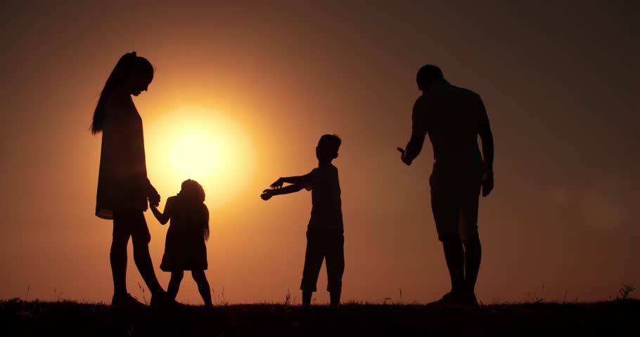 Silhouette Of Family Walking Together At Sunset Stock Footage Video ...