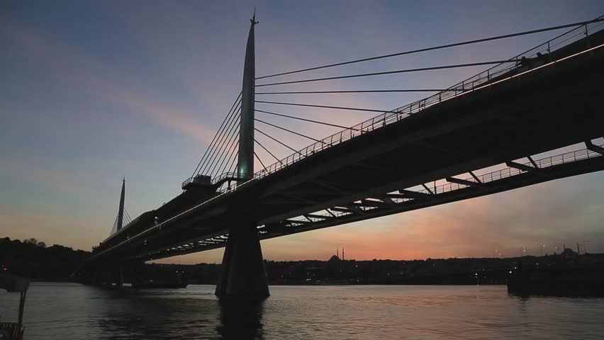 Ataturk Bridge Stands Against City Landscape At Night, Time Lapse Stock ...