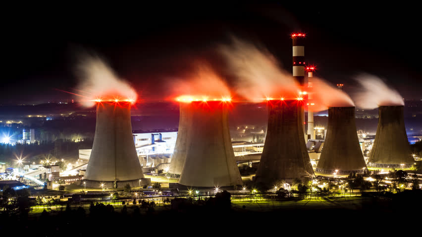 Time Lapse Sequence Of A Large Nuclear Power Station At Night Stock ...