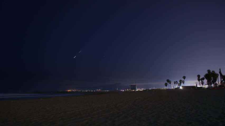 Timelapse Of Venice Beach At Night, Los Angeles, California. Stock ...