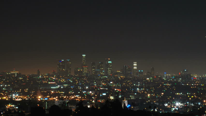 Full Moon Aka Supermoon Rising Above Downtown Los Angeles Skyline At ...