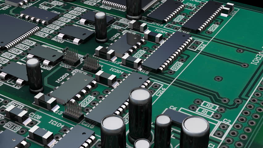 A Circuit Board With Surface Mount IC's And Components Rotates ...