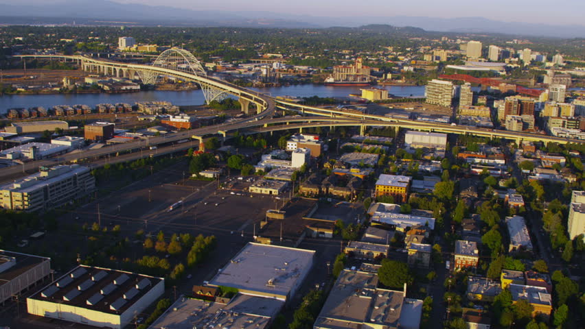 Aerial Shot Of Fremont Bridge, Portland, Oregon Stock Footage Video ...