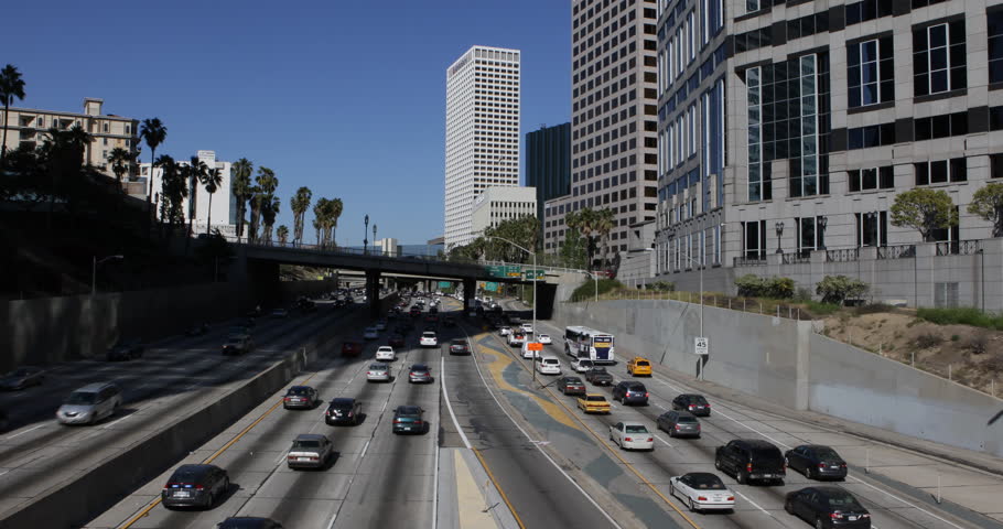 Rush Hour Traffic Jam Freeway Downtown Los Angeles LA Motorway Highway ...