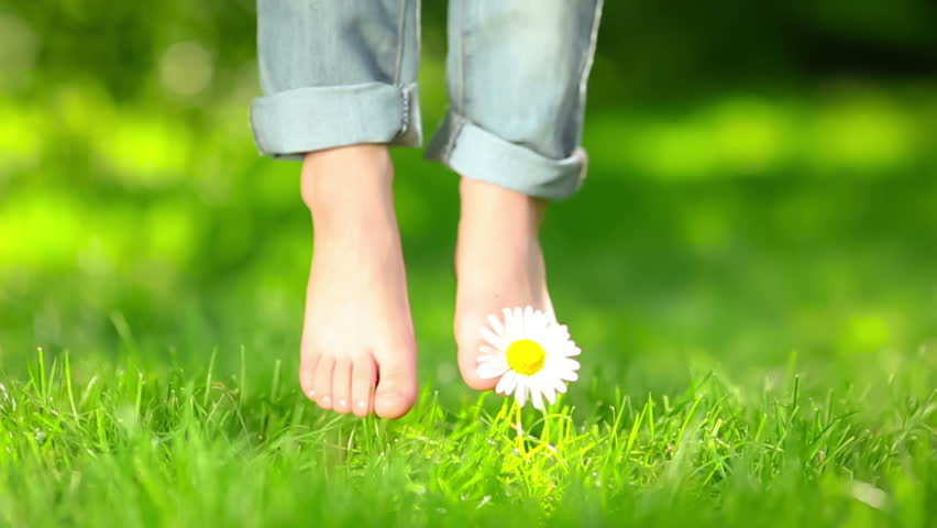 Kids Feet Over Grass Outdoors In Spring Park Stock Footage Video ...