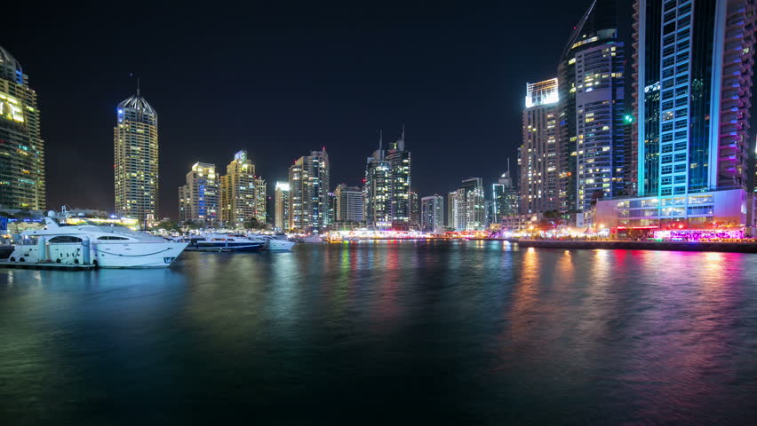 Night Streets Of Dubai Marina Time Lapse. Stock Footage Video 3807335 ...